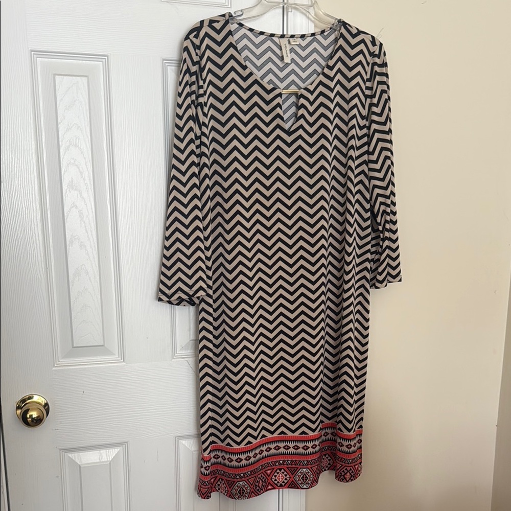 Tacera Black and White Sheath Dress Long Sleeve Scoop Neck